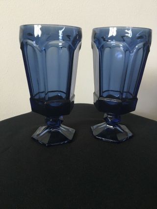 2 - Vintage Fostoria Dark Blue Virginia Ice Tea Goblets