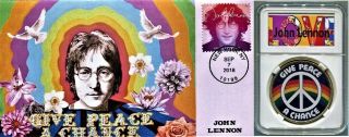 Beatles John Lennon Give Peace A Chance Handmade Red Fdc W/gold Coin Display