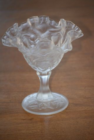 Fenton Inverted Strawberry Frosted Glass Flare Ruffled Footed Compote Candy Dish