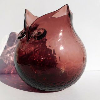Murano Glass Art OWL Vase Honeycomb Amethyst Purple Vintage Mid - Century Modern 2