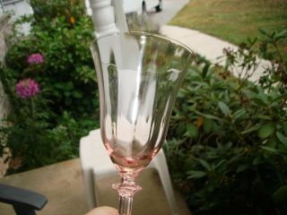 Set Of 2 Pink Depression Glass Stemmed Soft Ribbed Wine,  Water Goblets Glasses