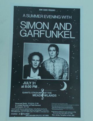 Simon & Garfunkel Concert Poster - Mounted Meadowland Nj