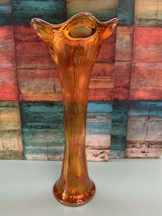 Carnival Glass Marigold Beaded Bullseye Vase 12.  5” Tall