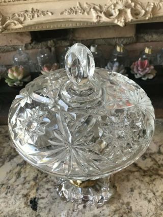 VTG Brass Cherubs Pedestal CANDY BOWL Dish W LID; CLEAR PRESSED GLASS 12 