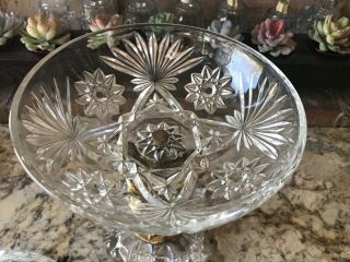 VTG Brass Cherubs Pedestal CANDY BOWL Dish W LID; CLEAR PRESSED GLASS 12 