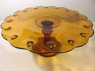 Vintage Amber Indiana Glass Pedestal Cake Stand - Teardrop Pattern