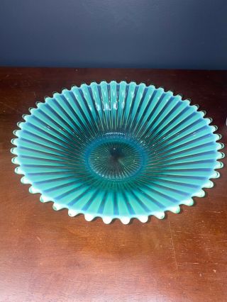 Fostoria Heirloom Green Opalescent Ribbed Round Shallow Bowl10 "