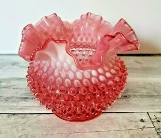 Vtg Fenton Art Glass Cranberry Opalescent 5 " Hobnail Vase Bowl 3850