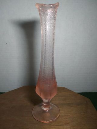 Rare Vintage Fenton Satin Glass Frosted Pink Bud Or Rose Vase.