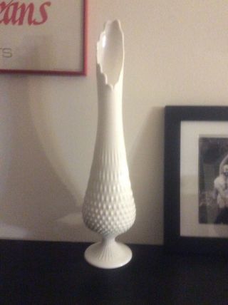 Vintage Fenton Milk Glass Large Stretch Swung Hobnail Footed Pedestal Vase - 20 "