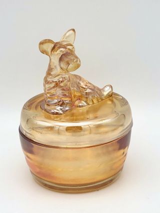 Vintage Jeanette Carnival Glass Terrier Powder Jar Trinket Dish Made In Usa