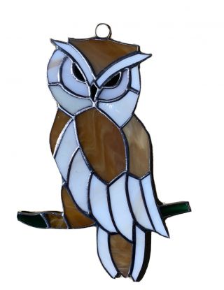 Owl Bird (medium Sz) Stained Glass - Handcrafted - Sun Catcher - 9”x 4”inches