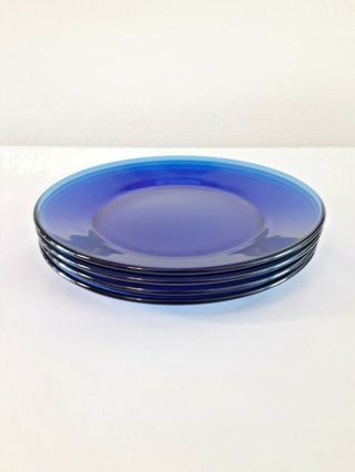 Set Of 4 Vintage Cobalt Blue Glass Salad Dessert Bread Plates 7.  25 "