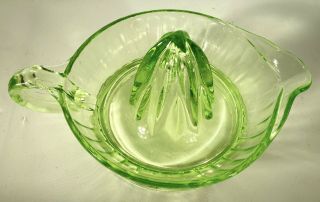 Large Vintage Depression Glass Green Vaseline Uranium Citrus Reamer Juicer Glows 3