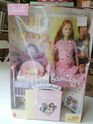 Barbie Happy Family Neighborhood Midge And Baby Rare Pink Dress Mom Pregnant