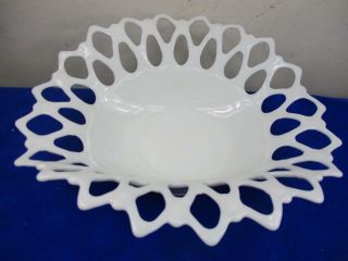 Reticulated Westmoreland Oblong Fruit Bowl With Raised Sides White Milk Glass