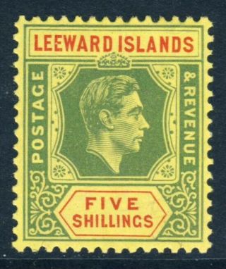 Leeward Islands Kg Vi 1943 5/ - Green & Red On Yellow Ordinary Paper Sg 112b