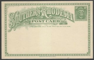 Southern Rhodesia Kgv 1/2d Green Admiral Postal Card Vf