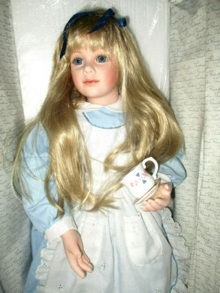 Thelma Resch 32 " Alice In Wonderland Porcelain Doll W/teacup Mib W/coa 278/2000