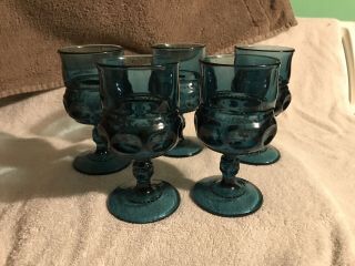 5 Vintage Indiana Glass Smoke Blue Kings Crown 4.  5” Tall Goblets