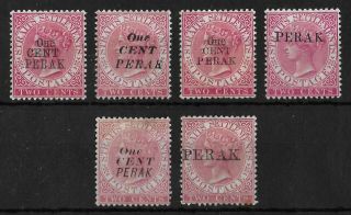 Perak 1884 - 1891 Mlh/mh/ng 2 C Rose Set Of 6 Stamps Unchecked For Type High Cv