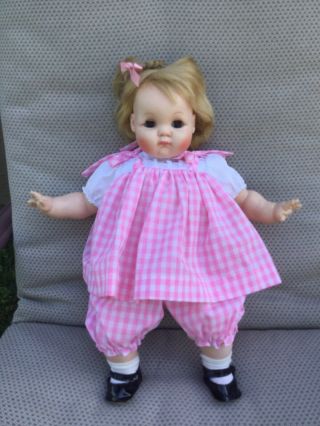 Vintage 1965 Madame Alexander Puddin Baby Doll Pink Dress 21”