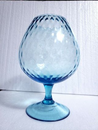 Mcm Empoli Italian Glass Hand Blown Optic Aqua Blue 8.  75 " Brandy Snifter Vase
