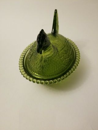 Vintage Indiana Green Glass Hen on Nest Covered Candy Dish w/Lid 3