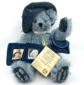 Hermann Spielwaren Queen Mum Teddy Bear 2002 Blue Mohair Le500 Tags Cert Pearls