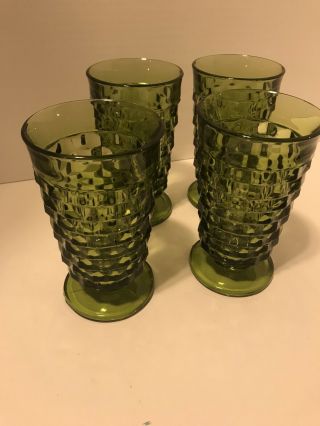 Vintage Set Of 4 Indiana Glass American Whitehall Green Footed Iced Tea Glasses