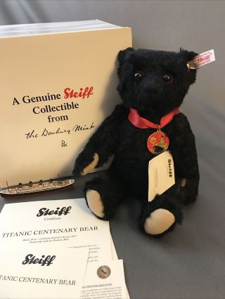 Nwt Steiff Danbury Titanic Centenary Bear Black Teddy 663888 10 " Jointed