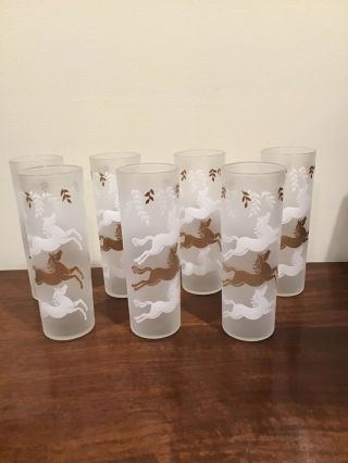 7 Vge Libby Iced Tea Collins Glasses Frosted Gold White Horses Euc