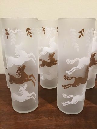 7 Vge Libby Iced Tea Collins Glasses Frosted Gold White Horses EUC 2