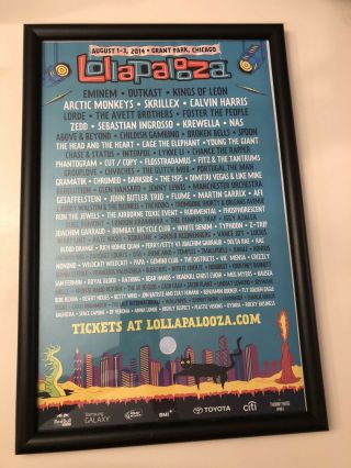 Framed 18x24 Lollapalooza 2014 Chicago Poster