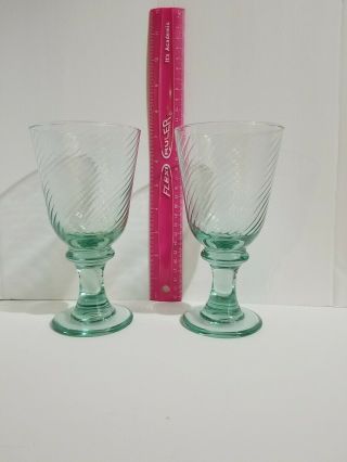 2 Vintage Libbey Green Swirl Optic Water Glasses/ Goblets 7 "