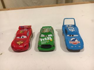 Disney Pixar Cars 1:55 Scale Diecast Chick Hick,  King And Lightning Mcqueen