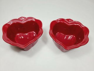 Princess House Pavillion Heart Shaped Red Berry Ceramic Bakers Set 2 5441