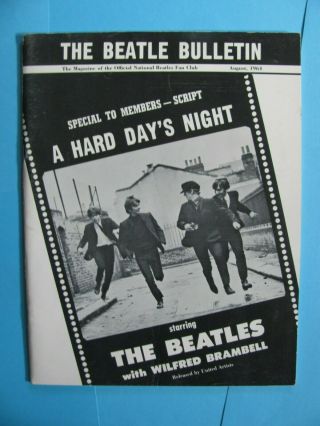 The Beatles " The Beatle Bulletin " Official Fan Club Hard Days Night Script 8/64