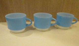 3 Vintage Anchor Hocking Fire King Glass Coffee Mugs Cups Baby Blue Stacking