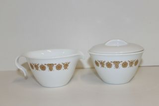 Vintage Corning Corelle Butterfly Gold Creamer & Sugar Bowl W/lid Set - Nos