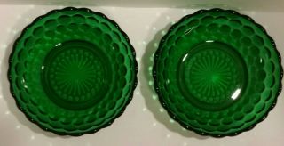 2 - Vtg Dark Emerald Green Depression Glass Hobnail Pattern Bowls Farmhouse Boho