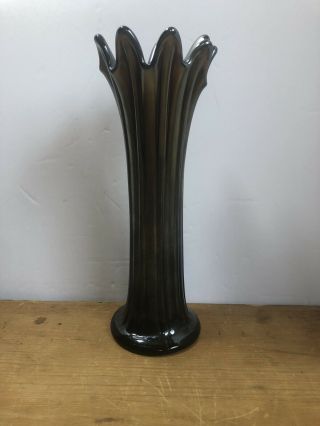 Northwood Signed Purple Amethyst Iridescent Carnival Glass Vase