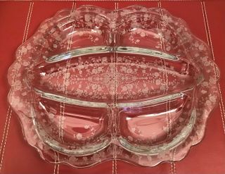 Vintage Cambridge Glass Rose Point 3900 Floral Etched 5 - Part Divided Relish Tray