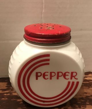 Vintage Anchor Hocking Vitrock Red Circle Range Pepper Shaker With Lid