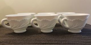 Set Of 6 Vintage Indiana Pebble Leaf Milk Glass Punch / Tea Cups