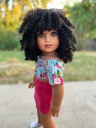 Ooak Custom African American Girl Doll “raquel” Black Ringlet Hair,  Green Eyes