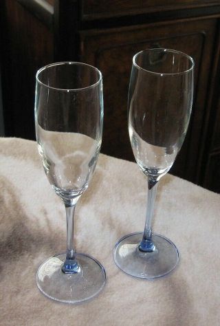 Azure Champagne Flute Pair Light Blue Stem 7 3/4 High