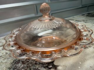 Anchor Hocking Old Colony Open Lace Pink Depression Glass Covered Butter Dish