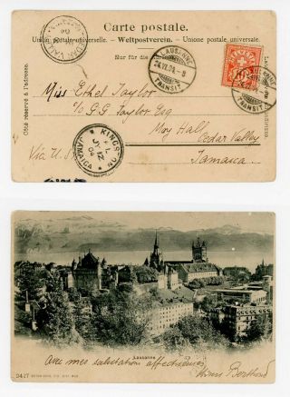 Jamaica - 1904 Incoming Postcard From Switzerland - Son Cedar Valley Cds