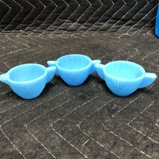 Vintage Akro Agate Blue Octagon Children Toy Dishes 2 - Sugar Bowl & 1 - Creamer